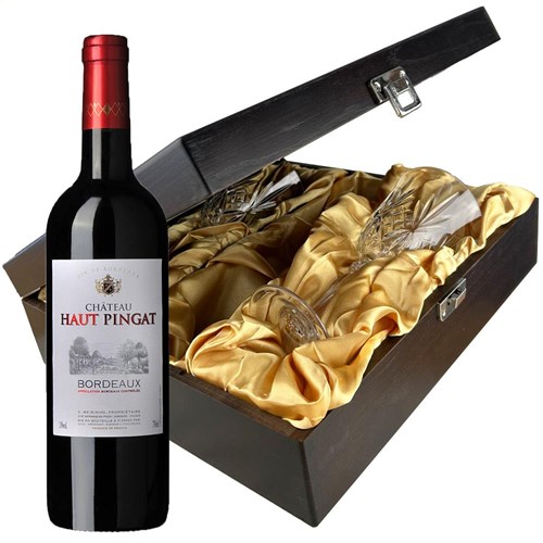 Chateau Haut Pingat Bordeaux 75cl Red Wine And Glasses In Luxury Presentation Box